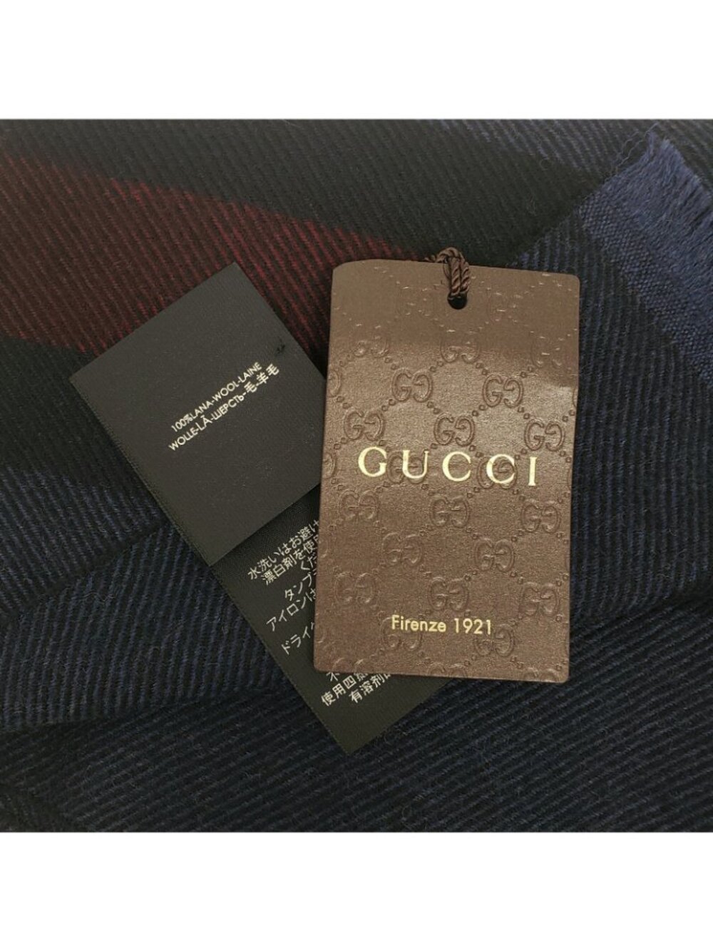 Gucci Women's 100% Wool Scarf Striped Navy 70" L x 14.5" W - Made in Italy - Picture 4 of 4